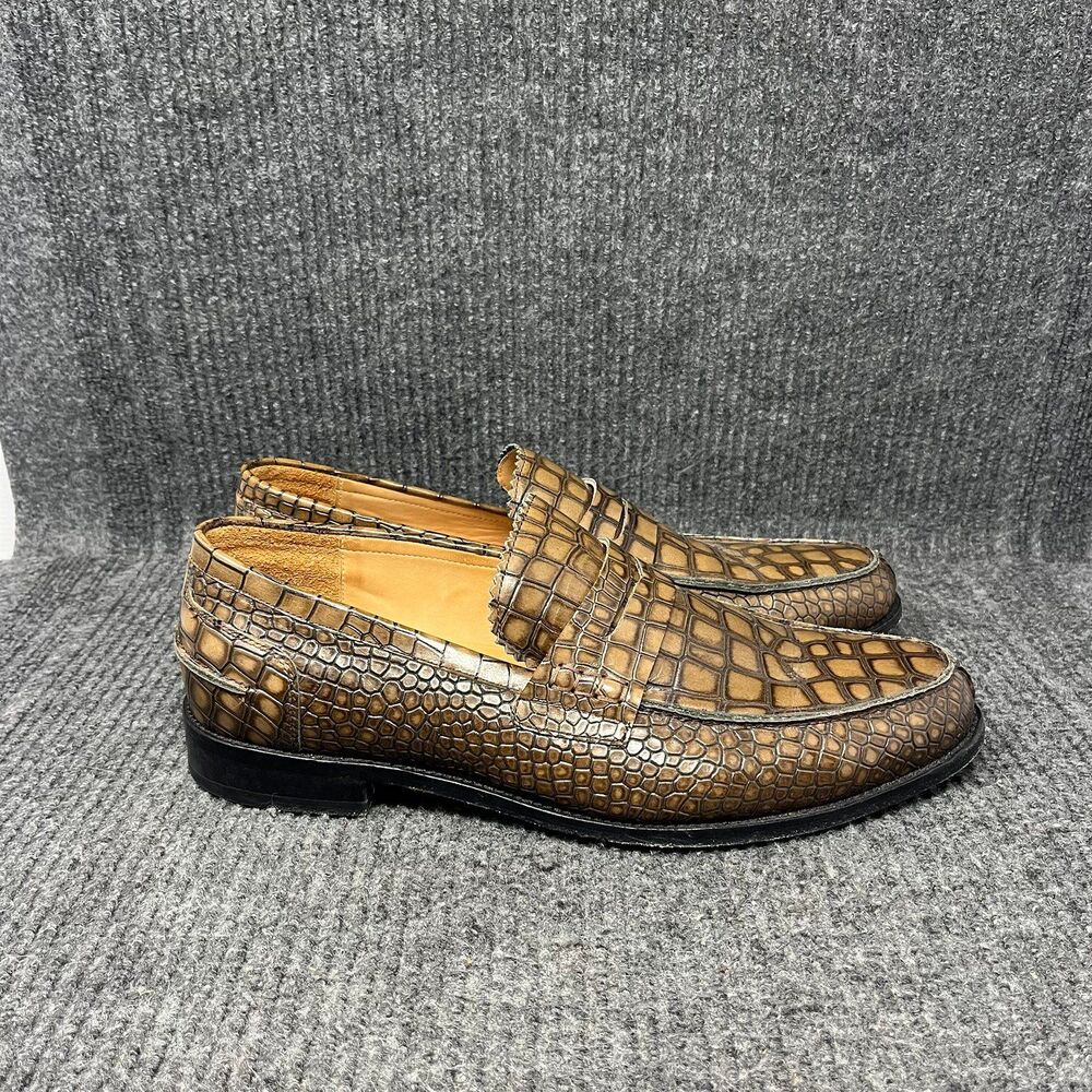 Marc Nolan Abe Croc Leather Penny Loafer Dress Shoes Brown Mens 12